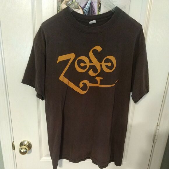 Rare Zoso Led Zeppelin LS T Shirt Jimmy Page Robert Plant XL Extra Large Brown - Picture 1 of 11